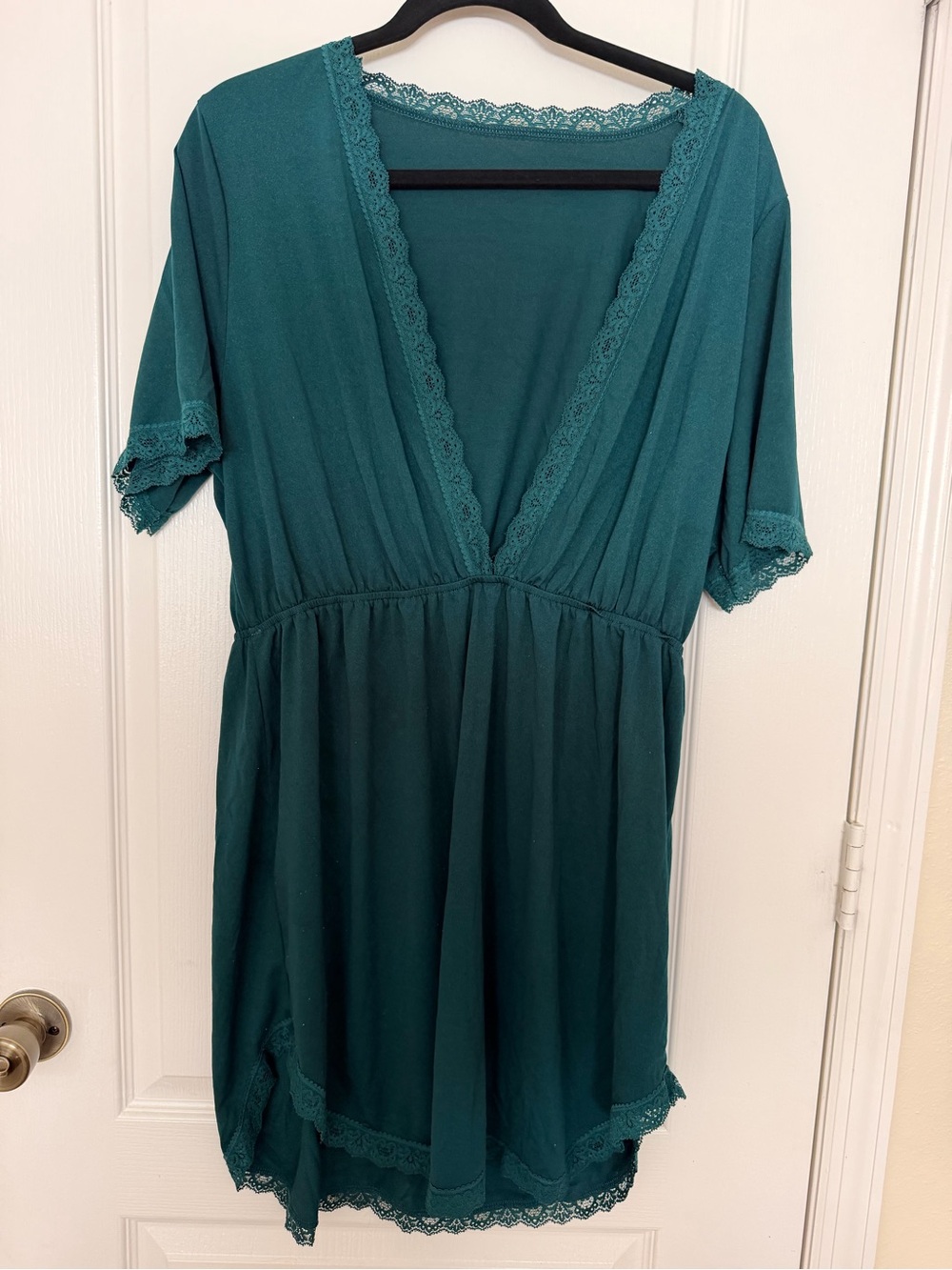 Teal Lace-Trim V-Neck Women's Nightgown